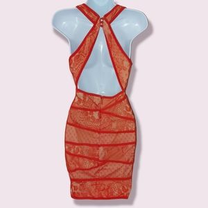 🍊 BEBE Orange Lace Dress